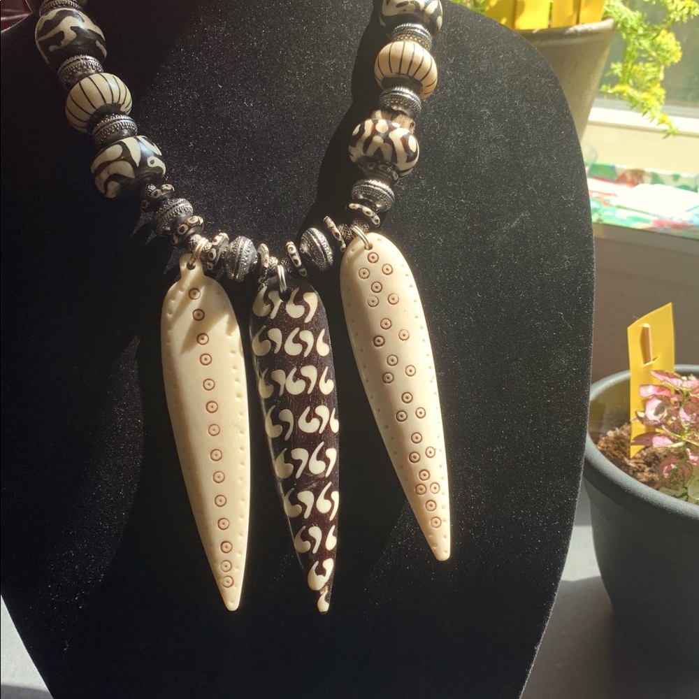 One of a kind bone necklace. beads from Africa.
